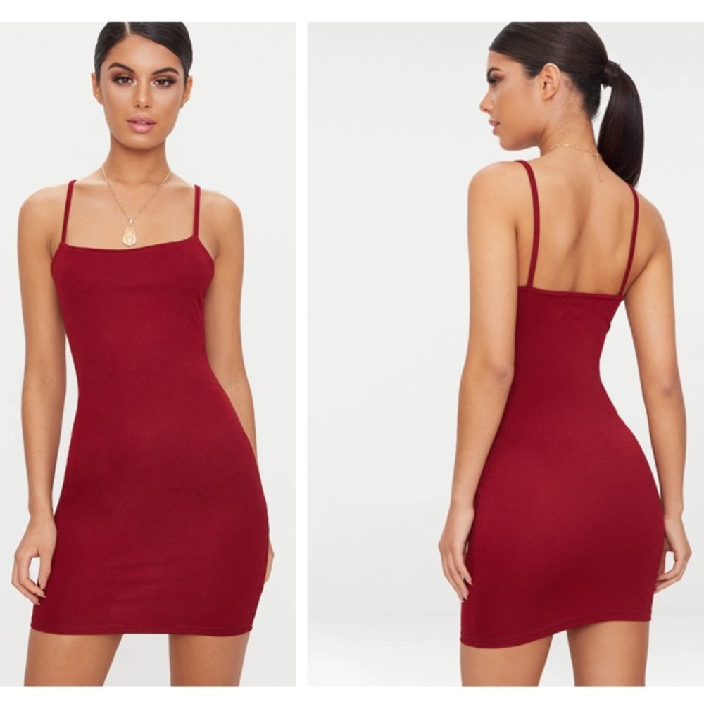 Pretty Little Thing Maroon Tank Top Bodycon Dress